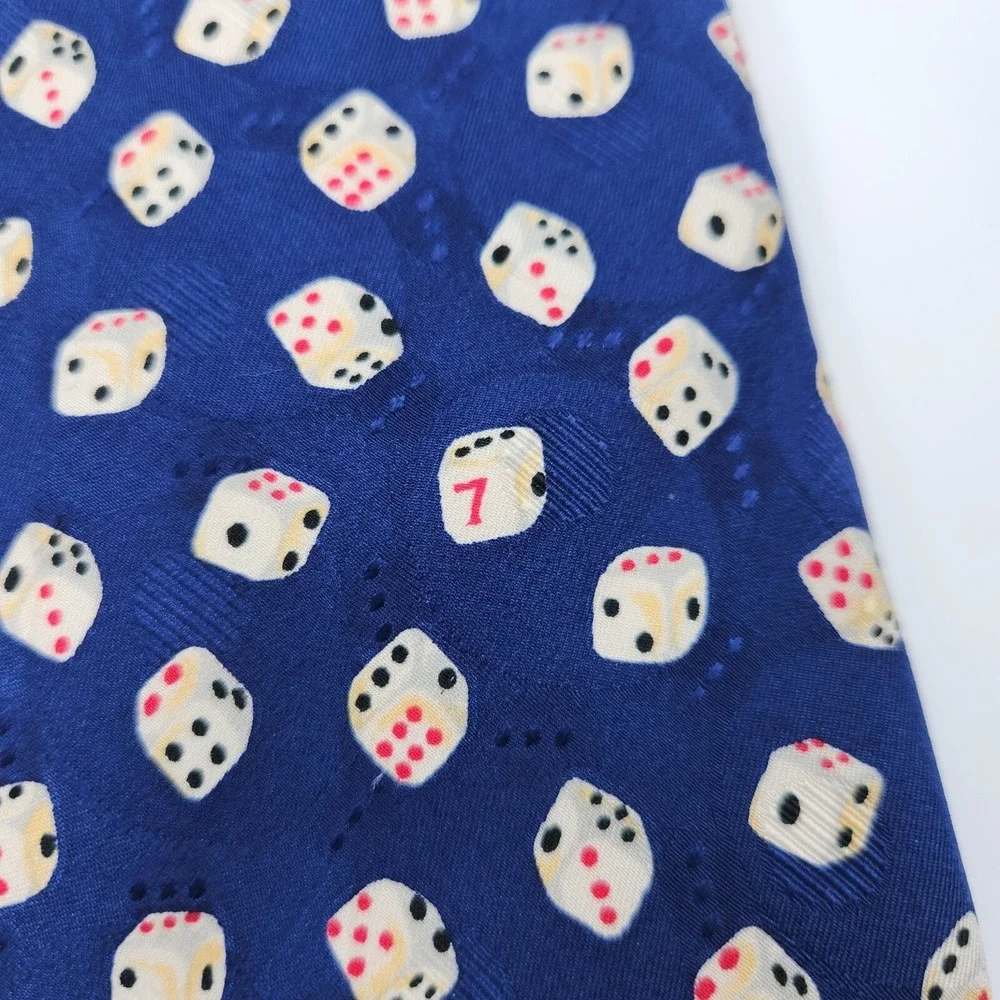 Joe Boxer Neck Tie Pointed Men's One Size Blue Allover Dice‎ Print Silk Formal
